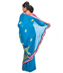 Deep Blue Color Self Design Regular Wear Saree DSCG037